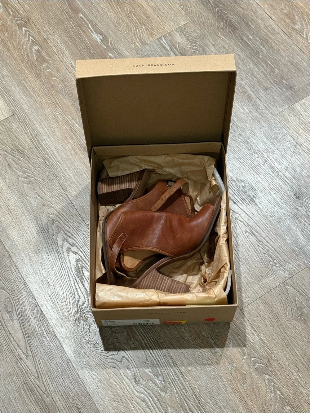 Lucky Brand Brown Leather Open-Side Ankle Booties